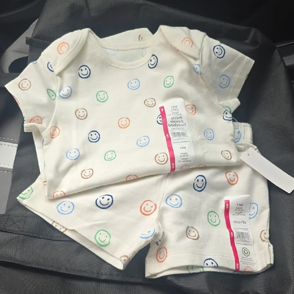 wonder nation Cream Baby One-Piece with Colorful Smiley Faces